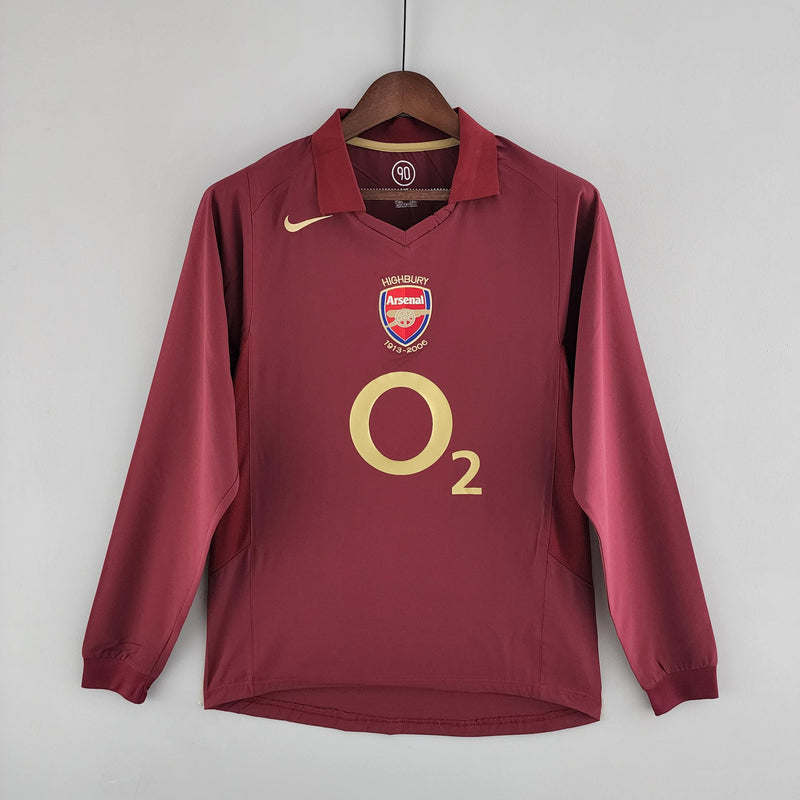 Camisa Arsenal Manga Longa Retrô 05/06 -Masculina- Torcedor-Bordo