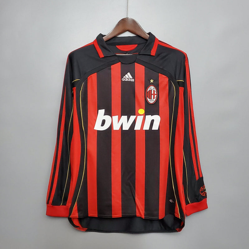 Camisa Manga Longa Milan 06/07 - Masculina- Torcedor-Preto e Vermelho